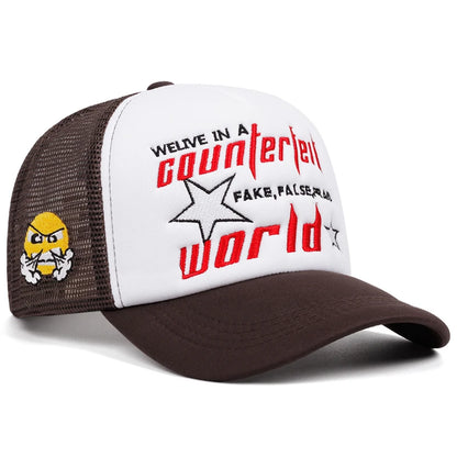 Personalized Fashion Mesh Hat World Angry Expressions Embroidered Street HipHop Hat Baseball Hat