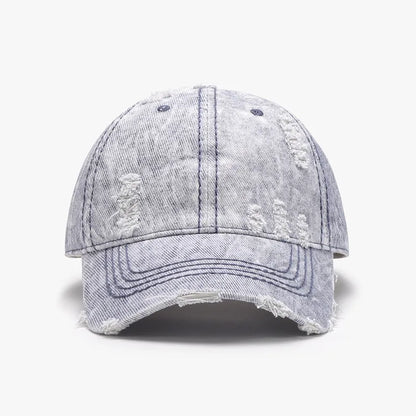 Women Men Baseball Cap Denim Cotton Faded Distressed Ripped Caps