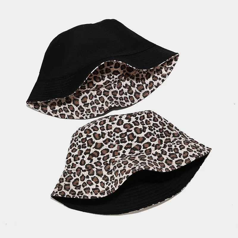 Reversible Bucket Hats Unisex Leopard Print Fisherman Hat