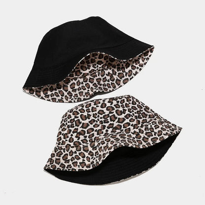 Reversible Bucket Hats Unisex Leopard Print Fisherman Hat