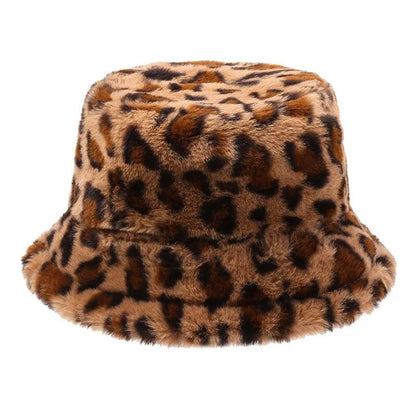 Hat Woman Winter Show Face Little Leopard Print Fisherman Hat