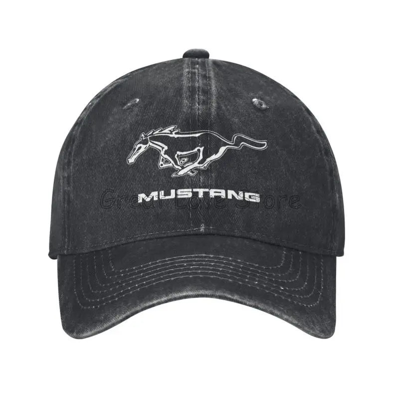 Skeleton Mustang Baseball Cap Vintage Washed Cotton Denim Dad Hat