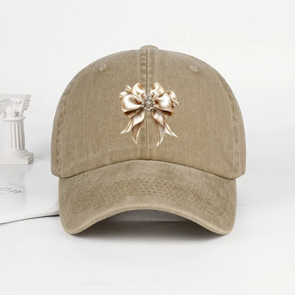 Satin Bow Print Washed Baseball Cap