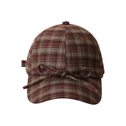 Retro Plaid Fabric Bow Decorated Baseball Cap