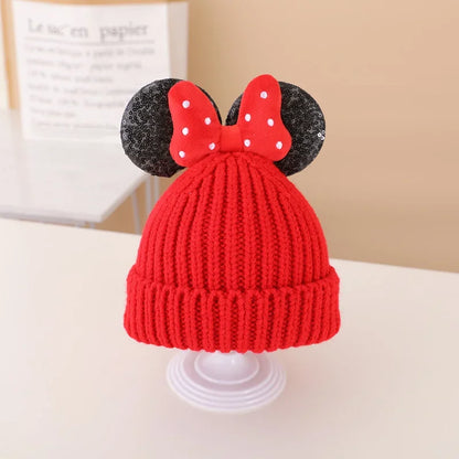 Autumn Winter Anime Cartoon  Wool Warmth Knitted Hat Cute Bow Kids