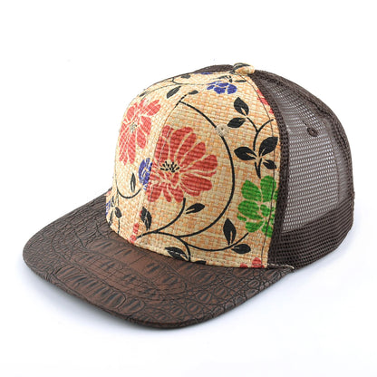Straw Floral Flat Bill Baseball Cap Women Summer