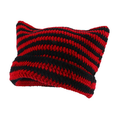 Cute Cat Ears Beanie Hats For Women Winter Striped Korean