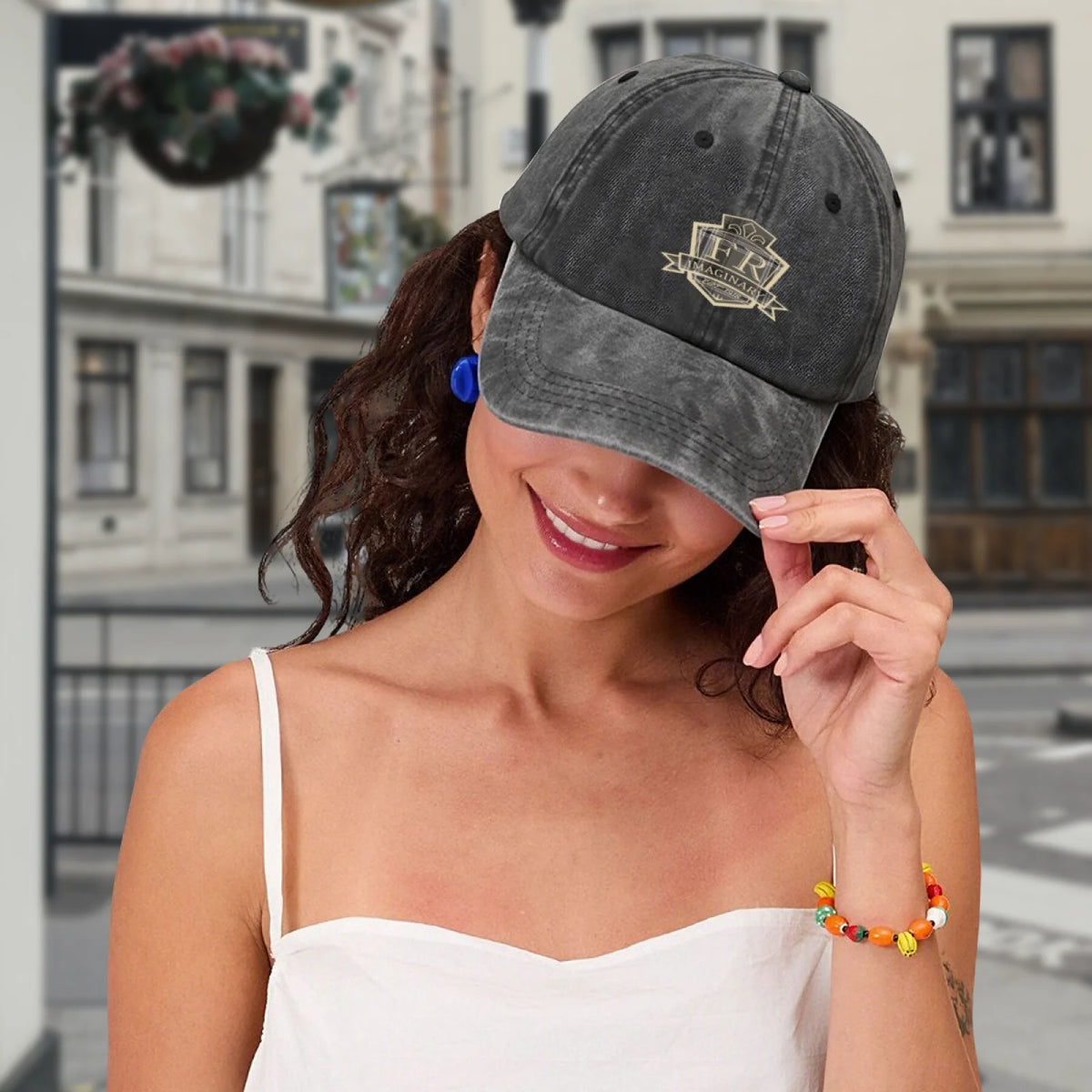 Vintage Washed Baseball Cap Unisex Distressed Snapback Hat Grey Gold Embroidered Shield Adjustable Hat