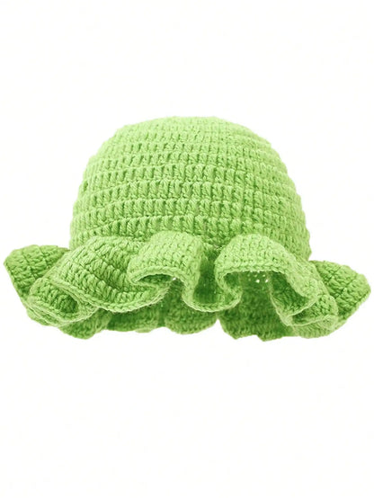 Solid Color Hand Knitted Knit Hat In Bohemian Style With Hollowed Out