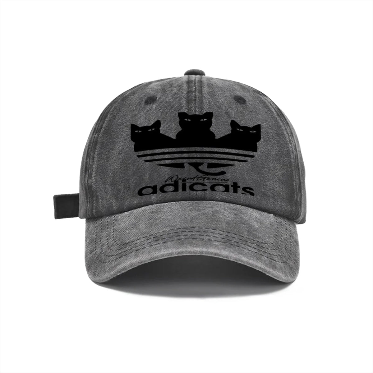 Vintage Washed Baseball Cap Unisex Distressed Snapback Hat Grey Three Black Cats Embroidery Adjustable Dad Hat Streetwear