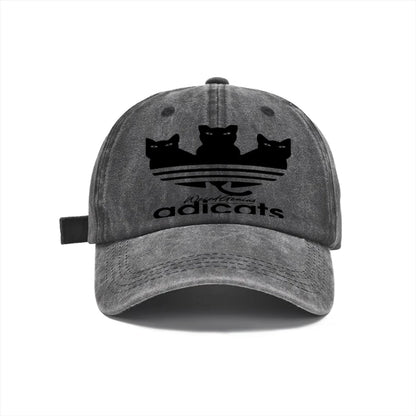 Vintage Washed Baseball Cap Unisex Distressed Snapback Hat Grey Three Black Cats Embroidery Adjustable Dad Hat Streetwear