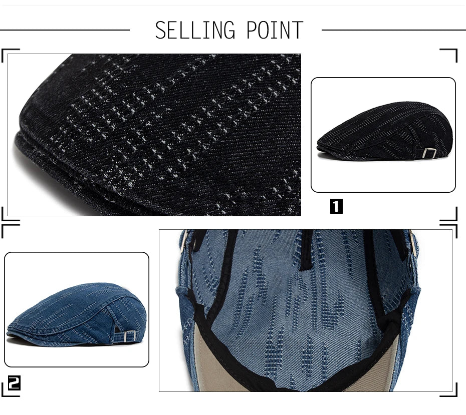 Denim Vintage Berets Men Women Newsboy Cap Summer Casual Cotton