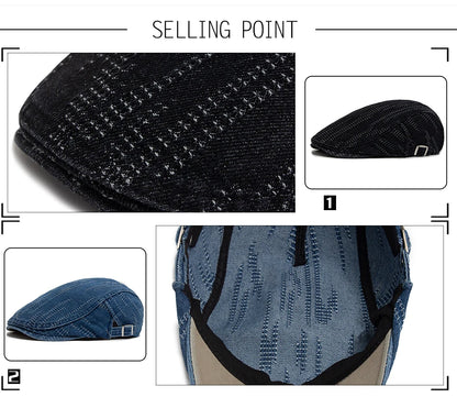 Denim Vintage Berets Men Women Newsboy Cap Summer Casual Cotton