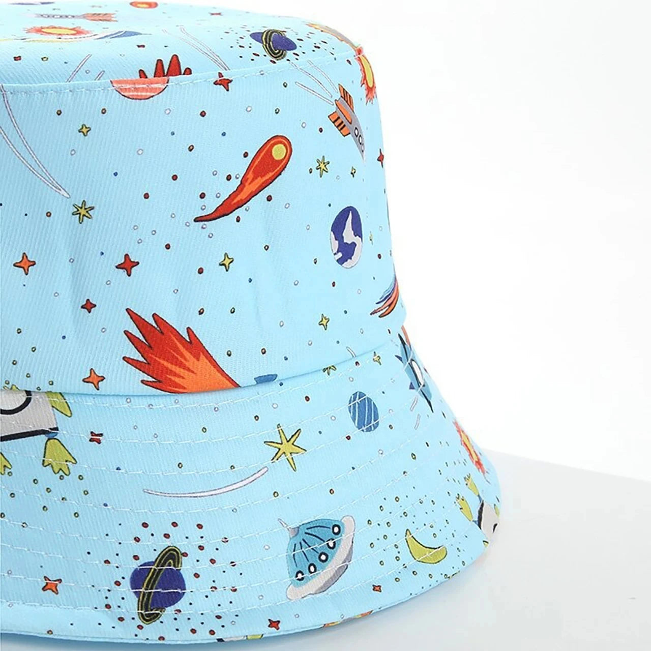 Kids Summer Sun Protection Cap Spaceship Planet Print Bucket Hat