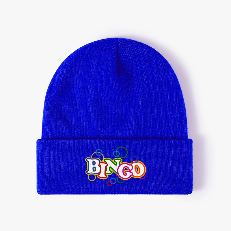 Bingo Letter Pattern Knit Beanie Hat Warm Cuffed Skull Cap