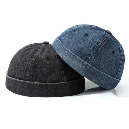 Fashion Cotton Brimless Hat Men Women Adjustable Docker Cap Retro Skullcap Melon Cap