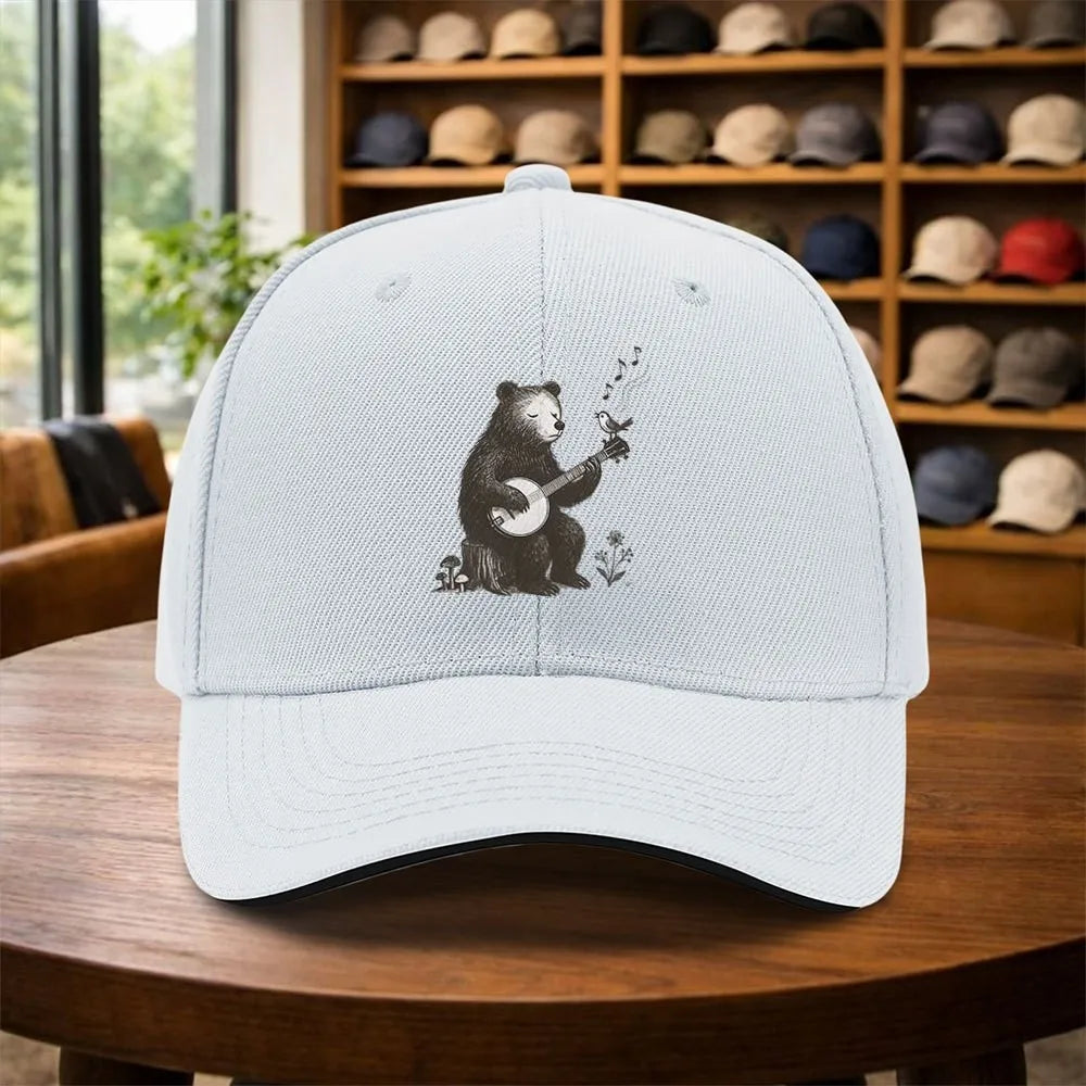 Bear Playing Banjo Graphic Baseball Cap