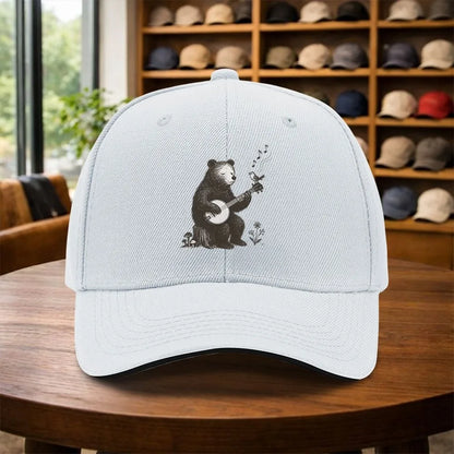 Bear Playing Banjo Graphic Baseball Cap