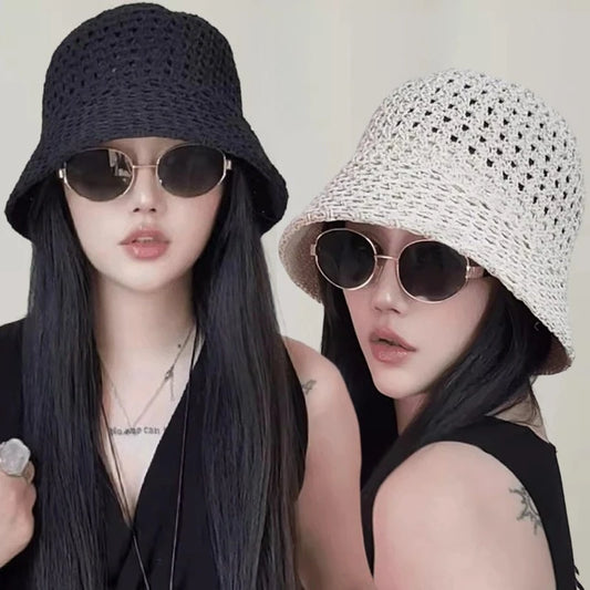 Breathable Summer Hollow Out Knitted Bucket Hats
