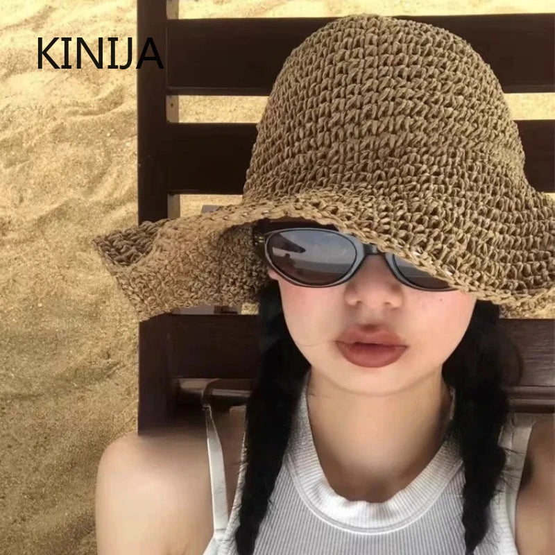 Beach Hat Female Sunscreen Cap Simple Women Panama Straw Hat