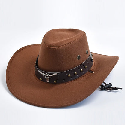 New Artificial Suede Western Cowboy Hats Vintage Big-Edge Gentleman Cowgirl Jazz Hat