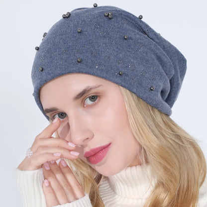 Women's New Double-Layer Cotton Bead Pullover Hat