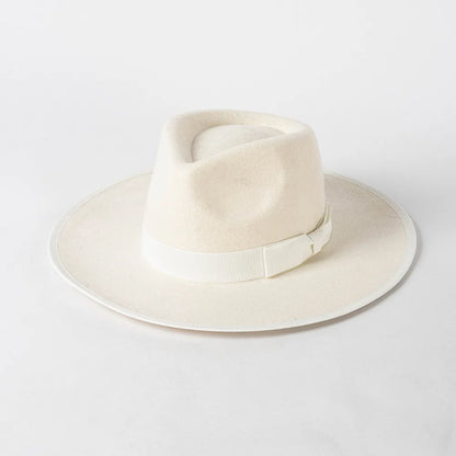 New British 100% Wool Fedoras Hat Women Retro Jazz Top Bow Felt Hat Men