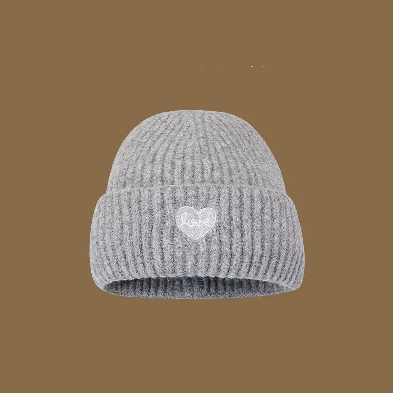 Love Heart Embroidered Woolen Hat Warm Ear-Protecting Cold Hat
