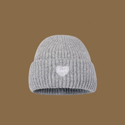 Love Heart Embroidered Woolen Hat Warm Ear-Protecting Cold Hat