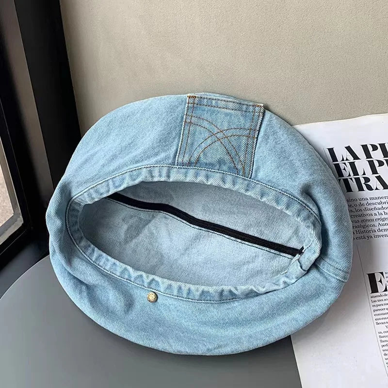 Women's Artistic Style Retro Washed Cotton Denim Beret Hat