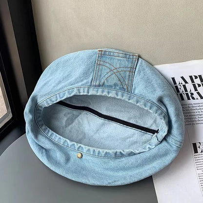 Women's Artistic Style Retro Washed Cotton Denim Beret Hat