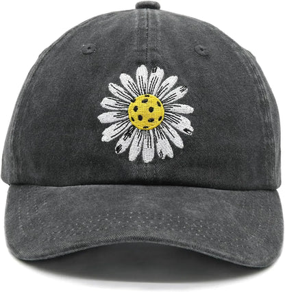 Daisy Washed Denim Embroidered Baseball Cap  Adjustable Classic Trucker Hat Outdoor Activies