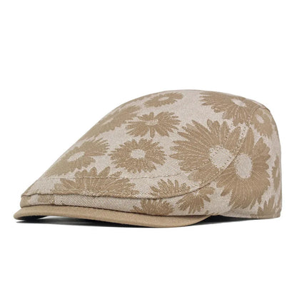 Four Seasons Cotton Flower Print Newsboy Caps Flat Peaked Cap