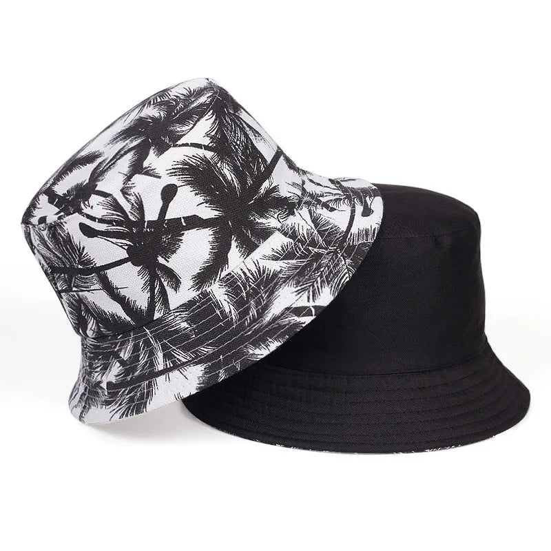 Trendy Printed Coconut Tree Design, Double-Sided Bucket Hats
