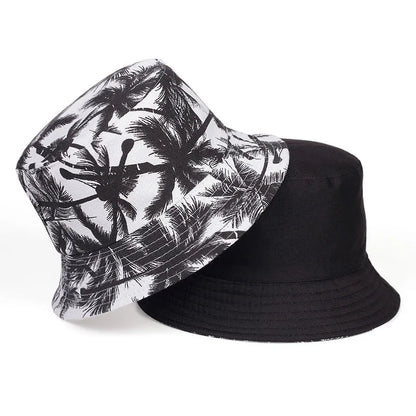 Trendy Printed Coconut Tree Design, Double-Sided Bucket Hats