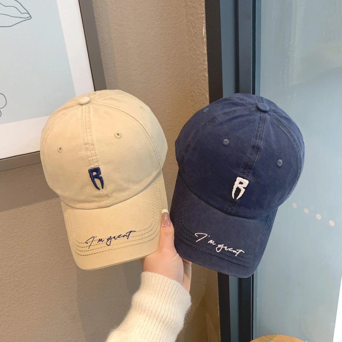 Simple Color Korean Letter P Embroidery Baseball Cap