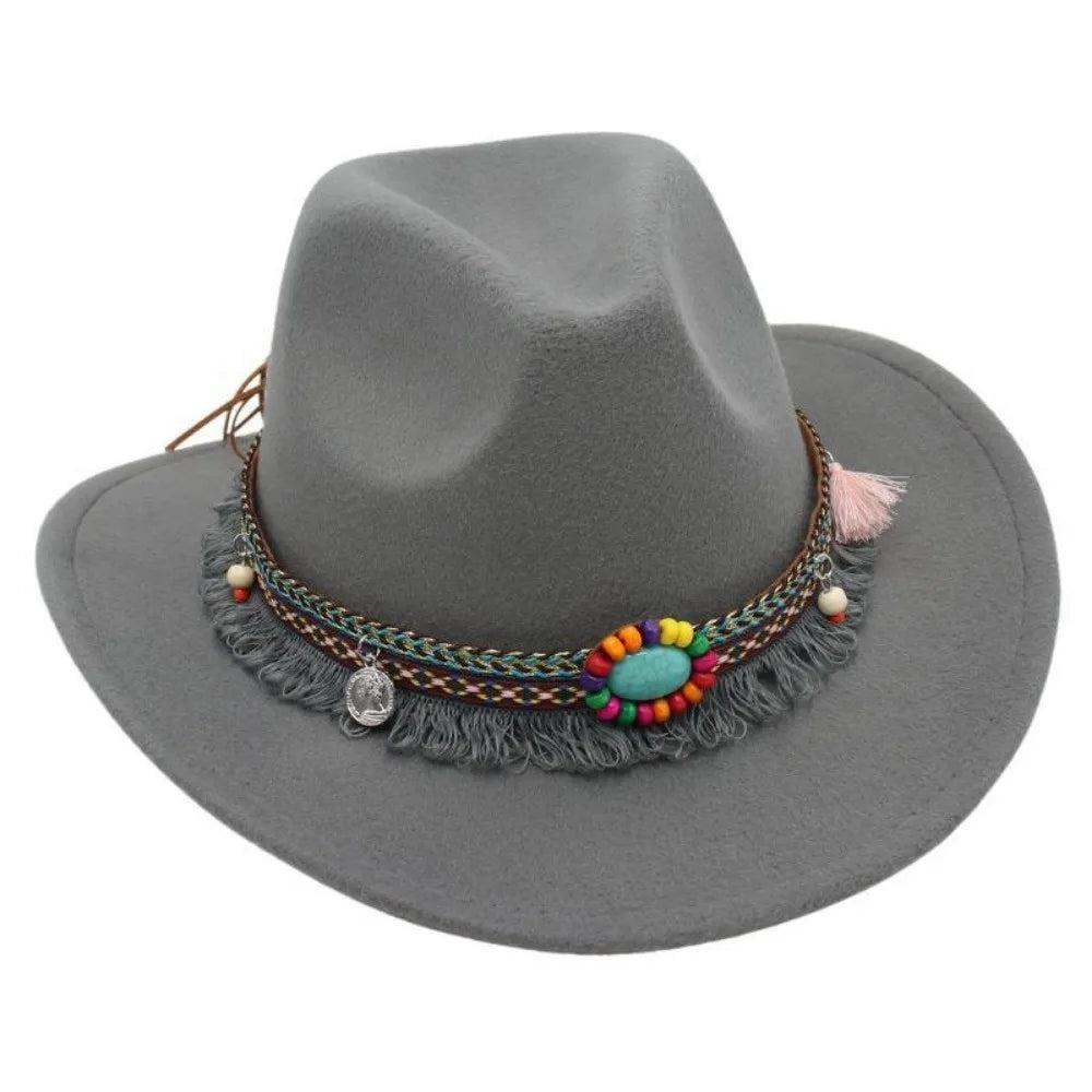 Ethnic Style Western Cowboy Hat Wide Brim Roll Brim Cowgirl Cap