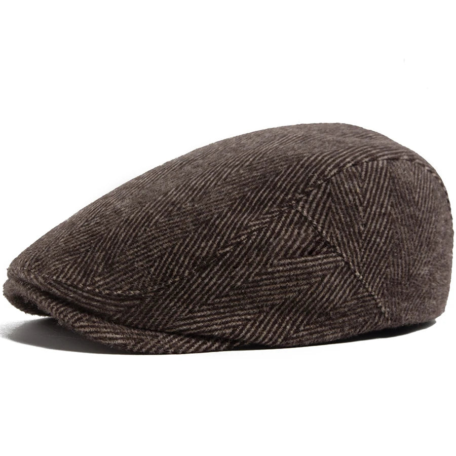 Vintage Big Herringbone Beret For Men Autumn Winter Warm Casual Newsboy Cap