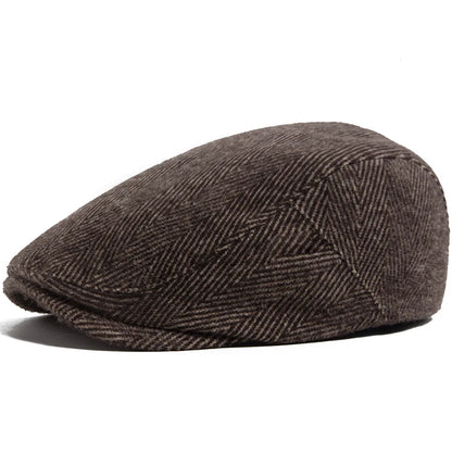 Vintage Big Herringbone Beret For Men Autumn Winter Warm Casual Newsboy Cap