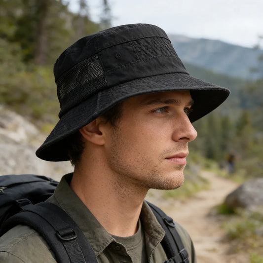Washed Cotton Mesh Breathable Bucket Hats Panama Hat Hiking Camping Outdoor Hat Unisex