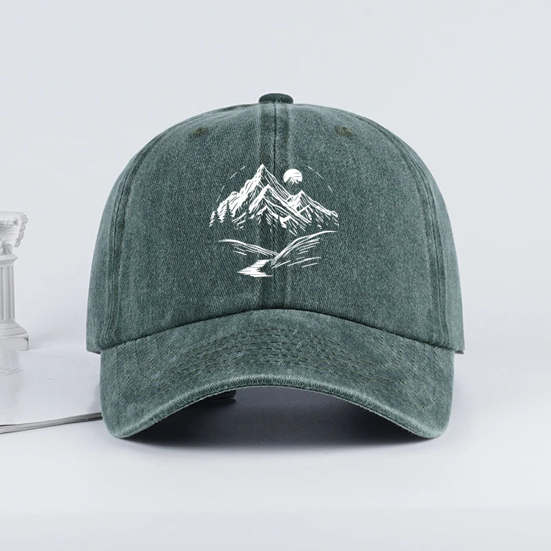 Mountain Landscape Washed Baseball Cap