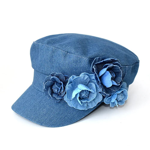 Denim Beret Three-Dimensional Flower Sun Hat
