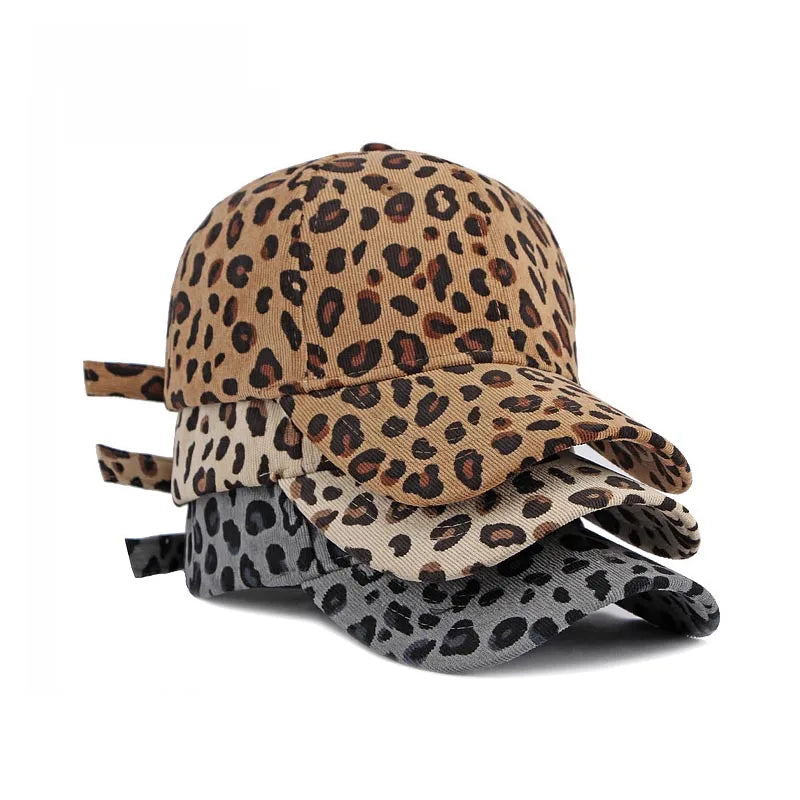 Women Winter Hat Leopard Pattern Corduroy Baseball Cap