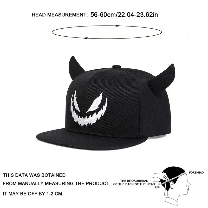 Unisex Smiling Face And Cow Horn Personality Hip-hop Hats Spring Autumn