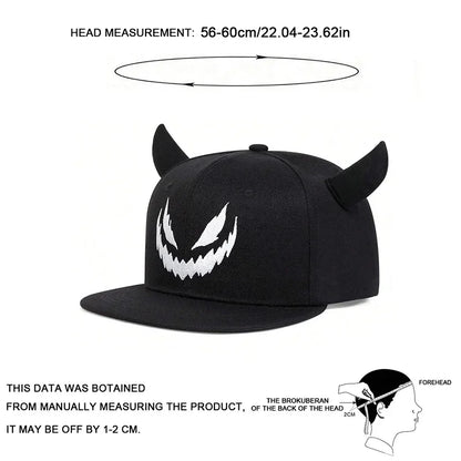 Unisex Smiling Face And Cow Horn Personality Hip-hop Hats Spring Autumn