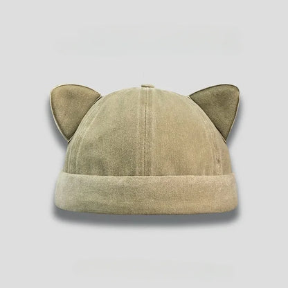 Cute Sweet Cat Ears Brimless Hat Personality Casual Solid Color Beanie Hat Cotton