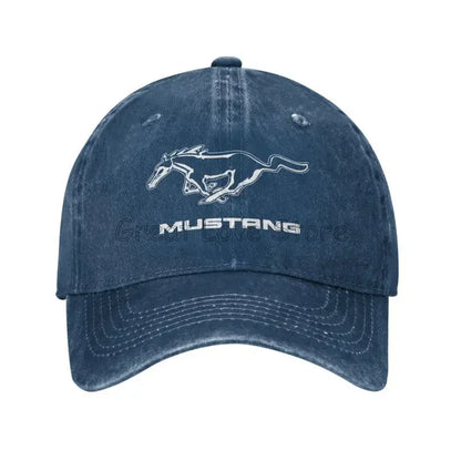 Skeleton Mustang Baseball Cap Vintage Washed Cotton Denim Dad Hat
