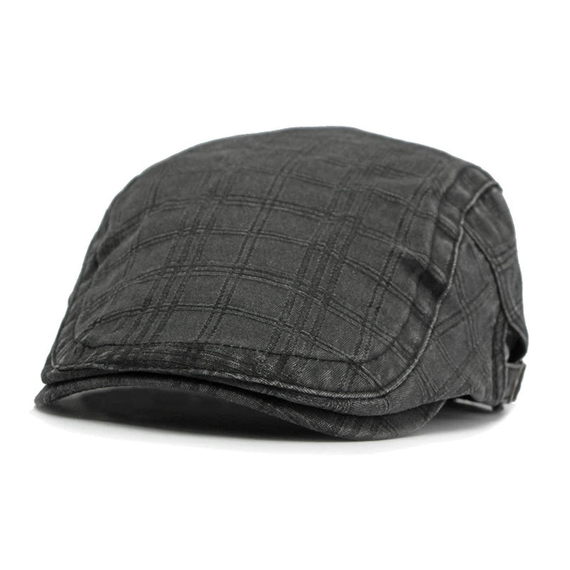 Casual Plaid Flat Peaked Caps For Men Solid Color Berets Hat