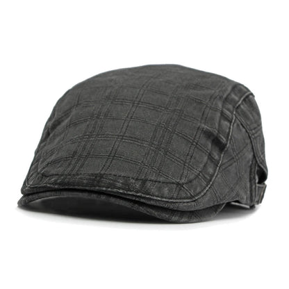 Casual Plaid Flat Peaked Caps For Men Solid Color Berets Hat
