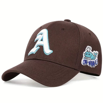 Unisex Gothic Letter A Side Whale Embroidery Baseball Caps Spring and Autumn